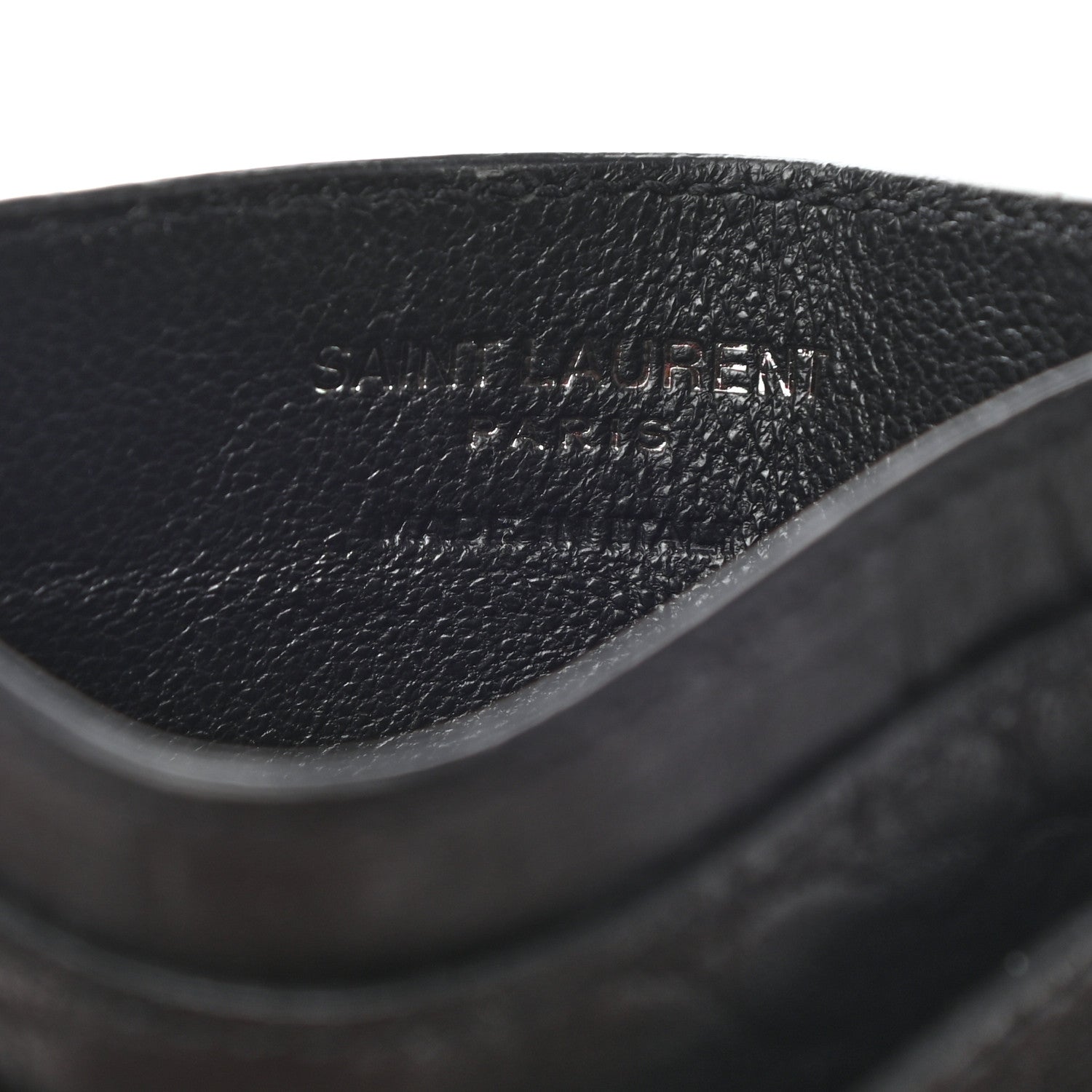 Saint Laurent Calfskin Crocodile Embossed Monogram Credit Card Case Black 5 of 6