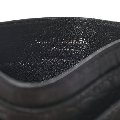 Saint Laurent Calfskin Crocodile Embossed Monogram Credit Card Case Black 5 of 6