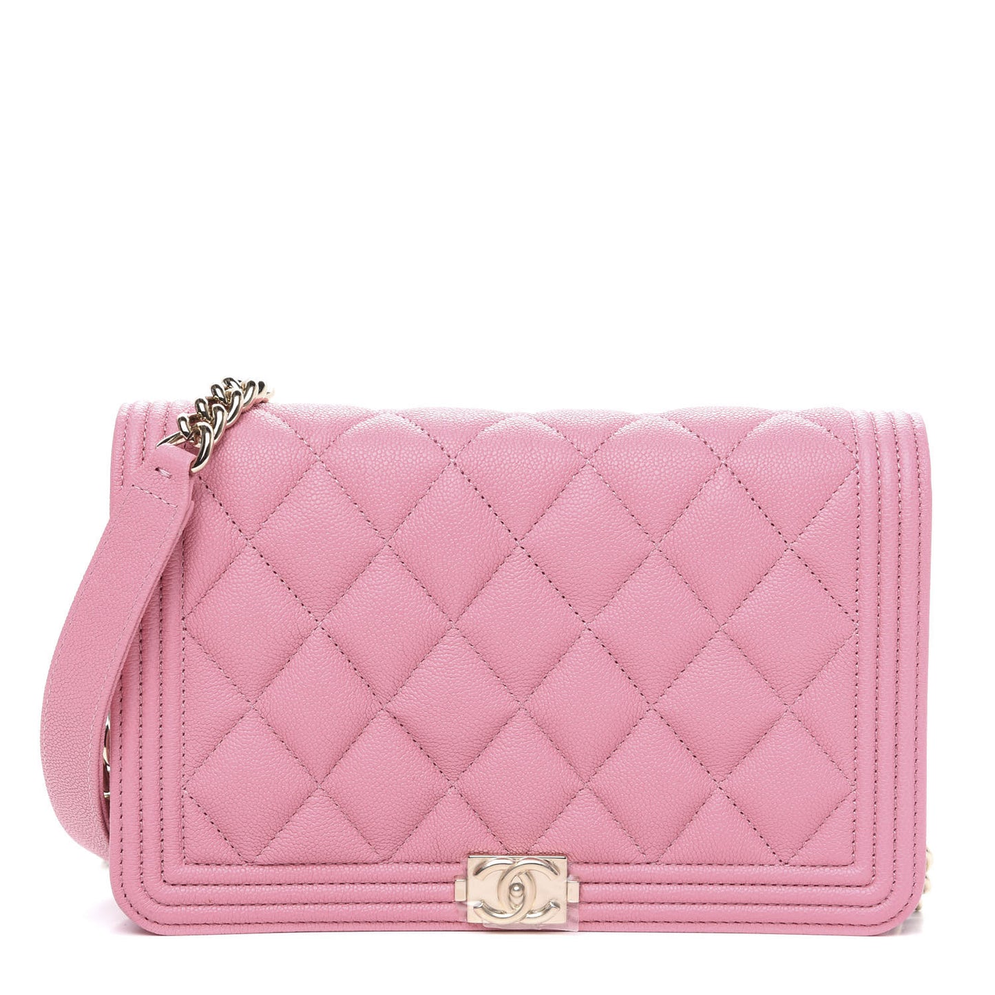 Caviar Quilted Boy Wallet On Chain WOC Light Pink