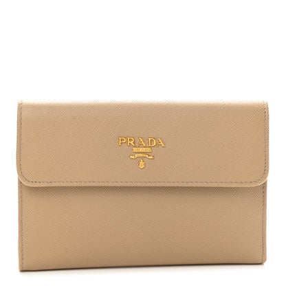 Prada Saffiano Metal Flap Wallet Sabbia Cammeo Orchidea 1 of 7