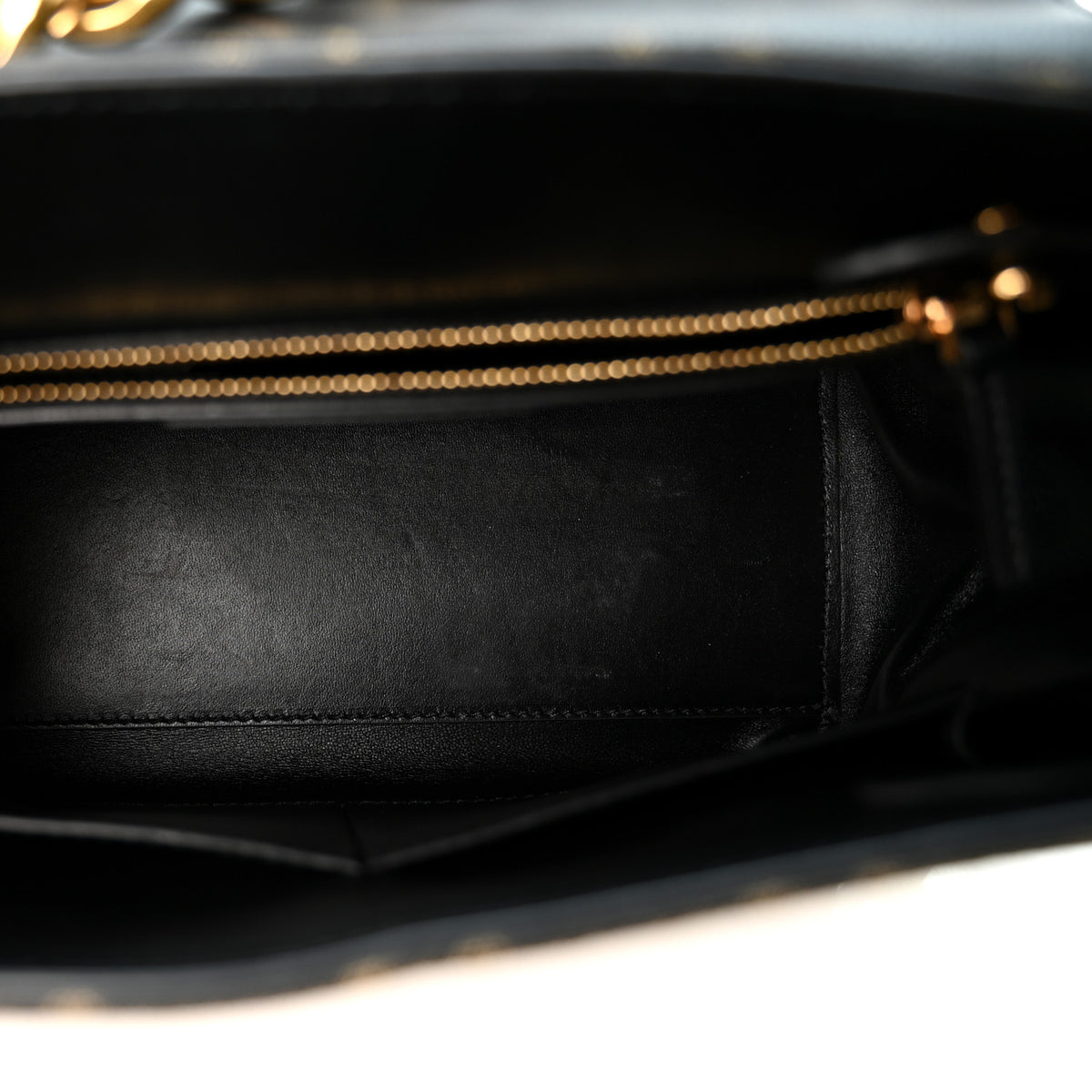 X FENDI Grained Calfskin Fendace Medium La Medusa Top Handle Bag Black Brown