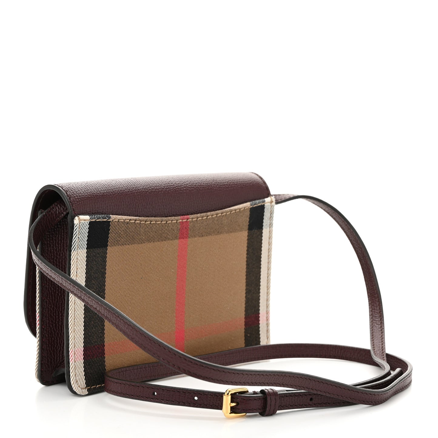 Grained Calfskin House Check Tartan Mix Hampshire Wallet On Chain Burgundy