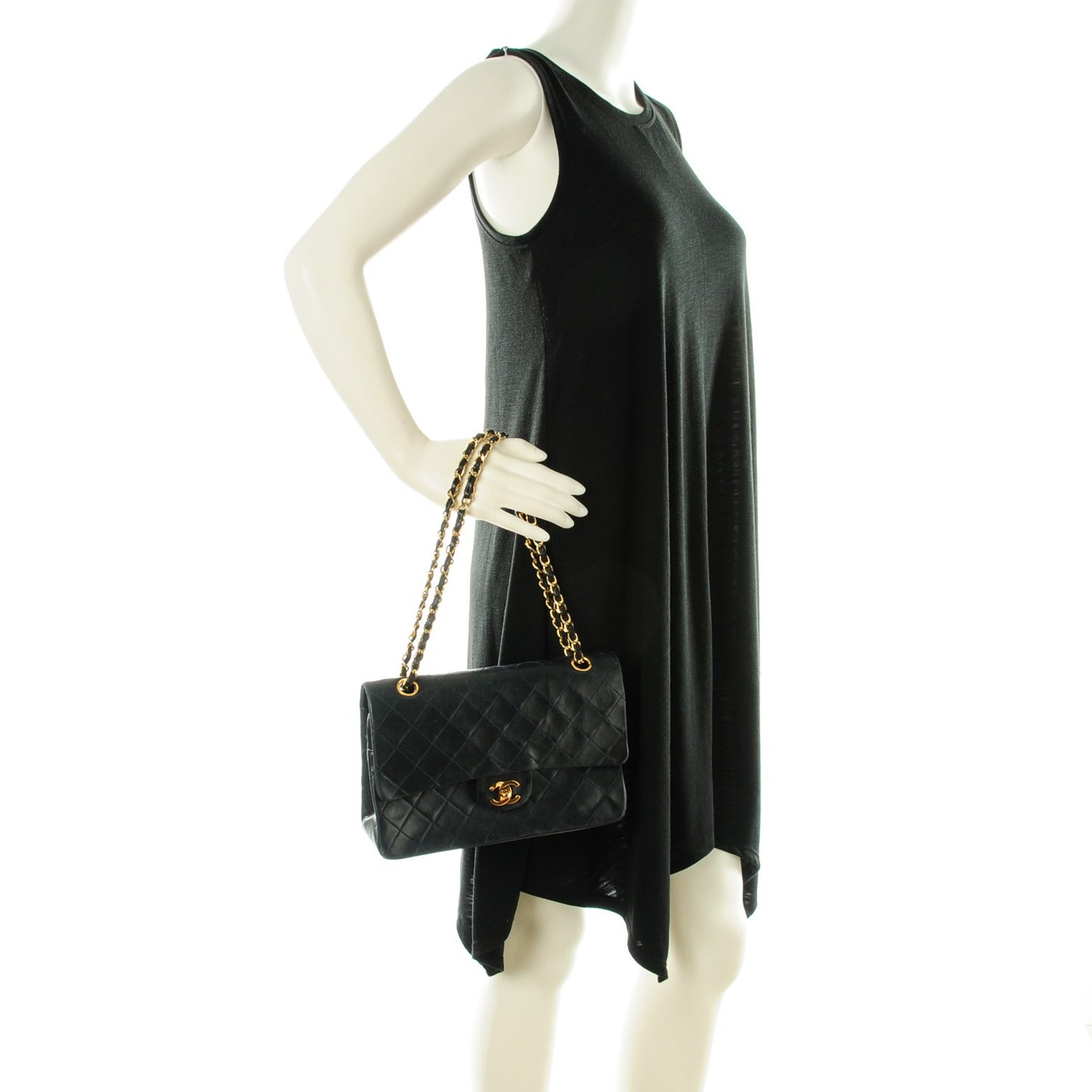 Lambskin Quilted Medium Double Flap Navy