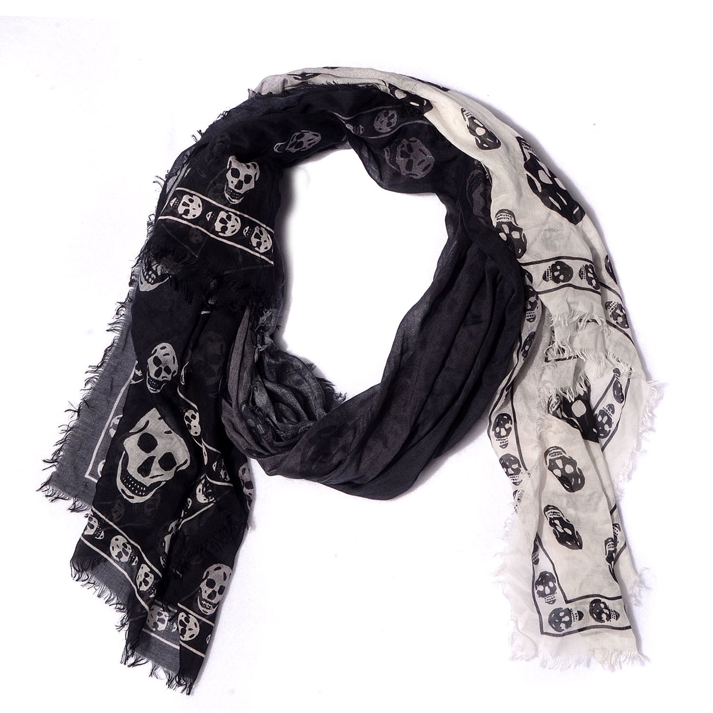 Silk Chiffon Degrade Skull Scarf Black White