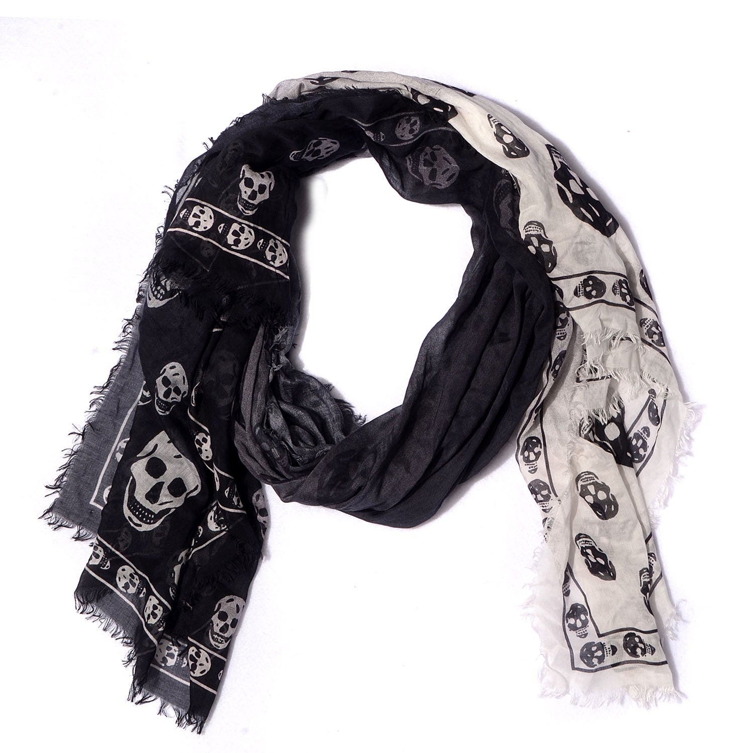 Alexander McQueen Silk Chiffon Degrade Skull Scarf Black White 1 of 5