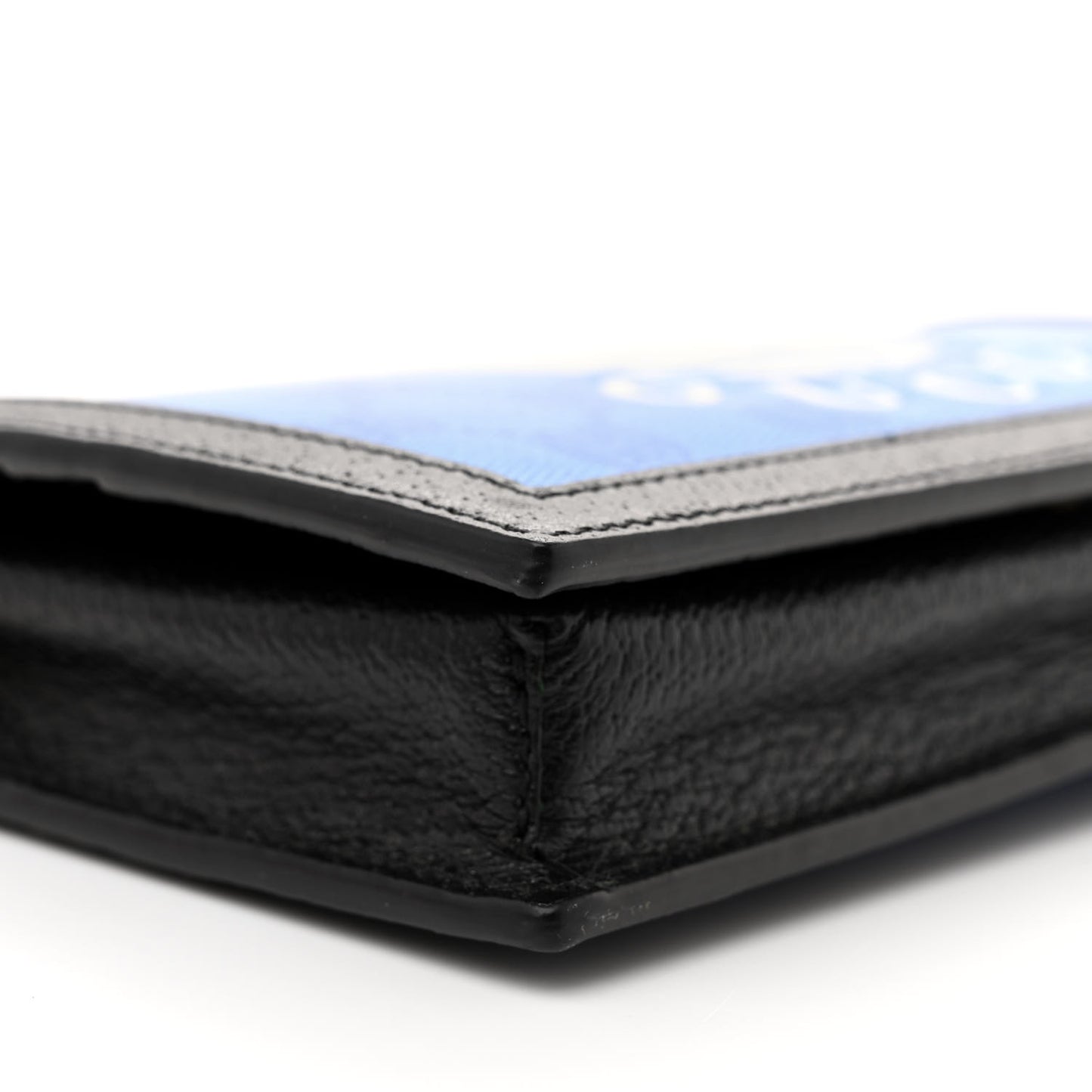 X ADIDAS Monogram Textured Dollar Calfskin Trefoil Embossed Wallet On Chain Blue