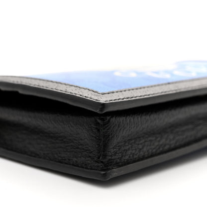 Gucci X ADIDAS Monogram Textured Dollar Calfskin Trefoil Embossed Wallet On Chain Blue 8 of 11