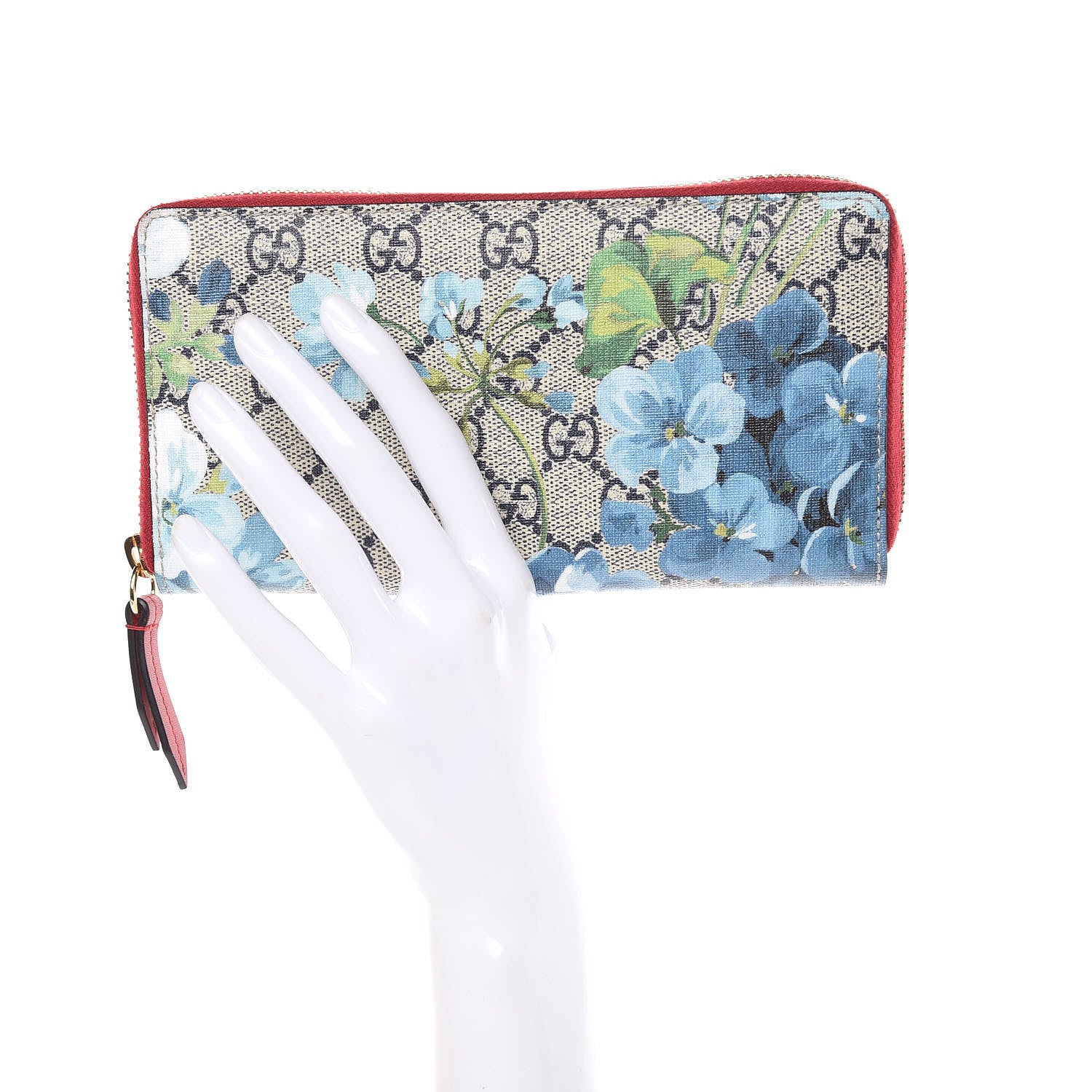 Gucci GG Supreme Monogram Blooms Zip Around Wallet Blue Red 2 of 13
