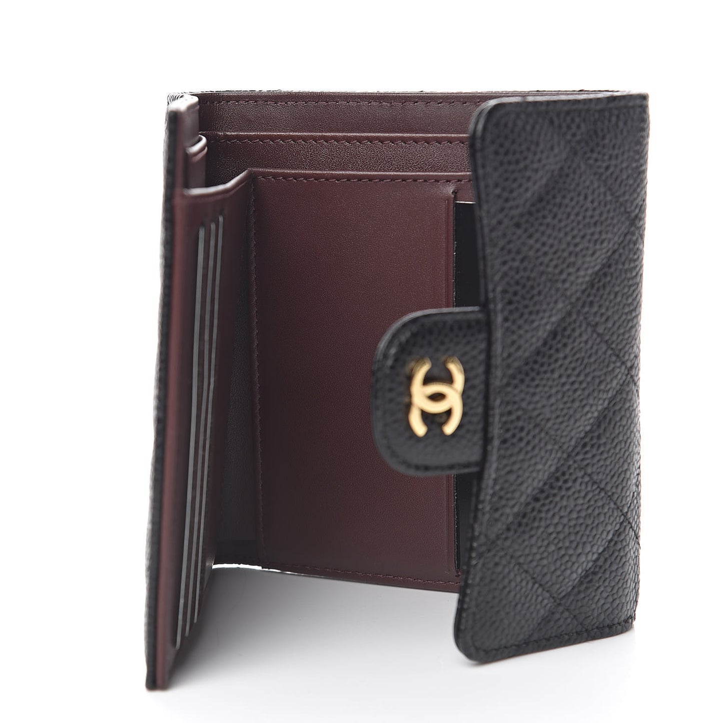 Caviar Quilted Compact Flap Wallet Black