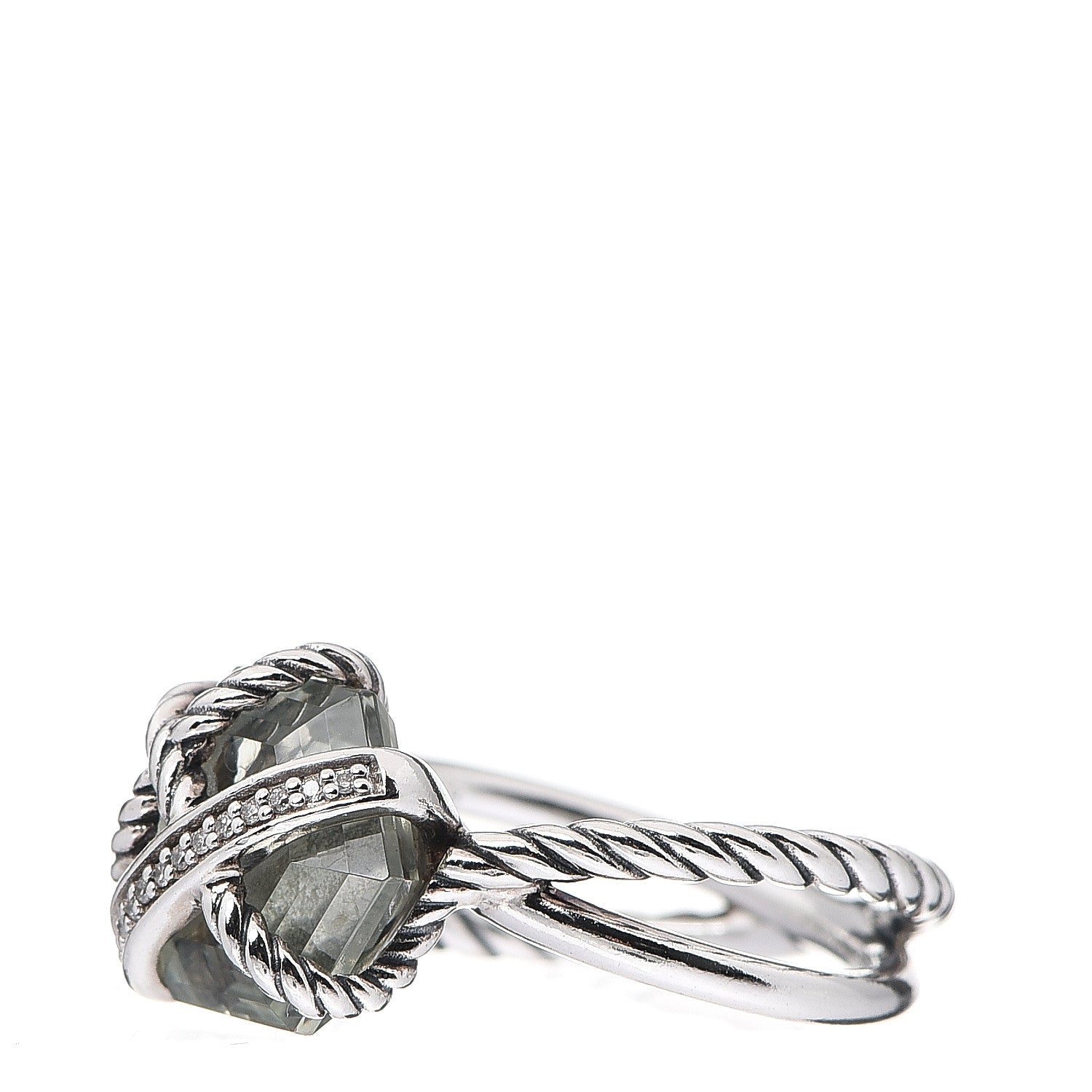 David Yurman Sterling Silver Diamond Prasiolite 10mm Cable Wrap Ring 50 5.5 2 of 4