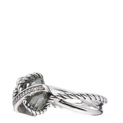 David Yurman Sterling Silver Diamond Prasiolite 10mm Cable Wrap Ring 50 5.5 2 of 4
