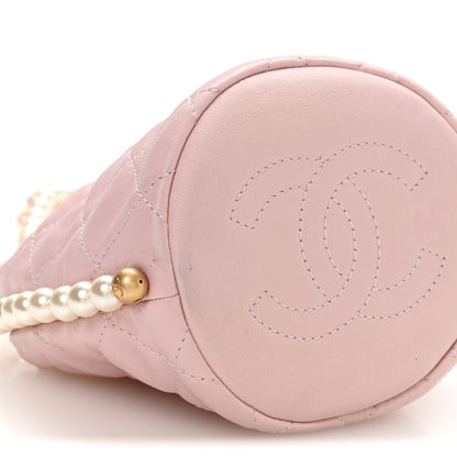 Chanel Calfskin Quilted Pearl Mini About Pearls Drawstring Bucket Light Pink 9 of 10