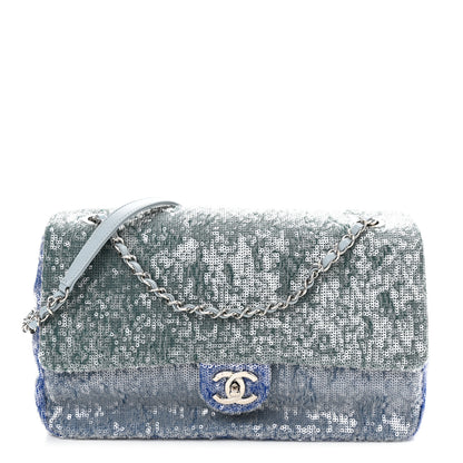 Chanel Sequin Large Waterfall Flap Light Blue 1 of 10