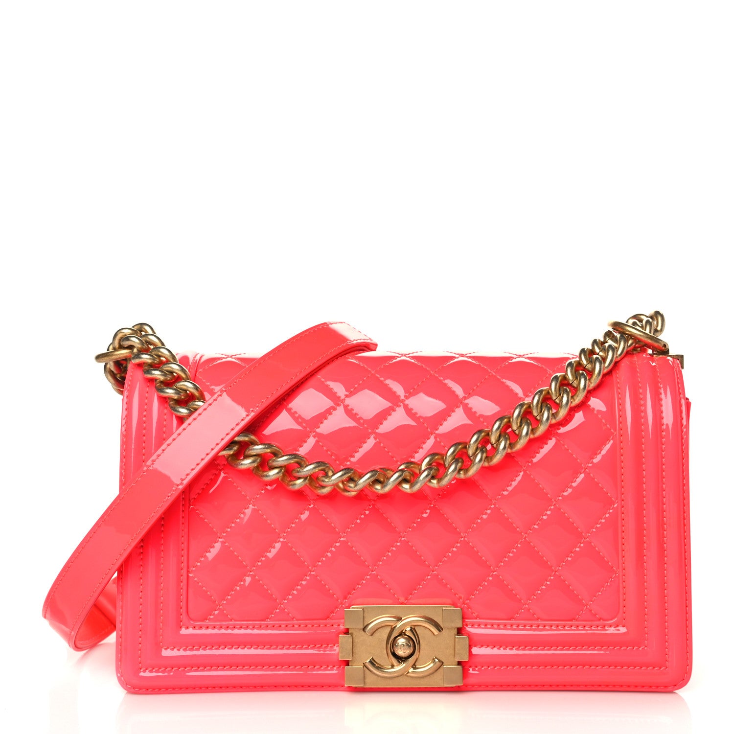 Chanel Patent Quilted Medium Boy Flap Pink 1 of 9