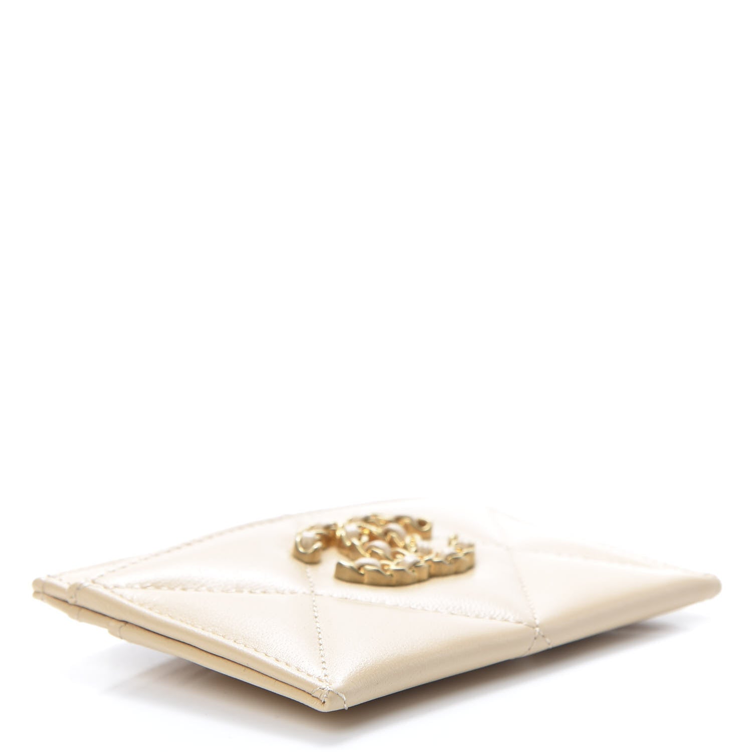 Chanel Shiny Goatskin Quilted Chanel 19 Card Holder Beige 4 of 9