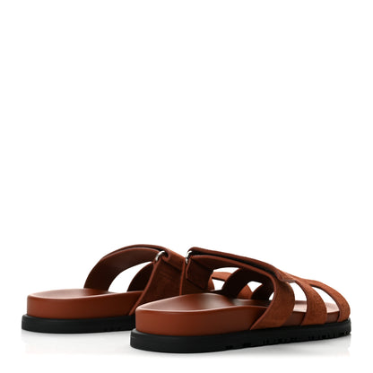 Hermes Suede Goatskin Womens Chypre Sandals 38.5 Marron Muscovado 5 of 10