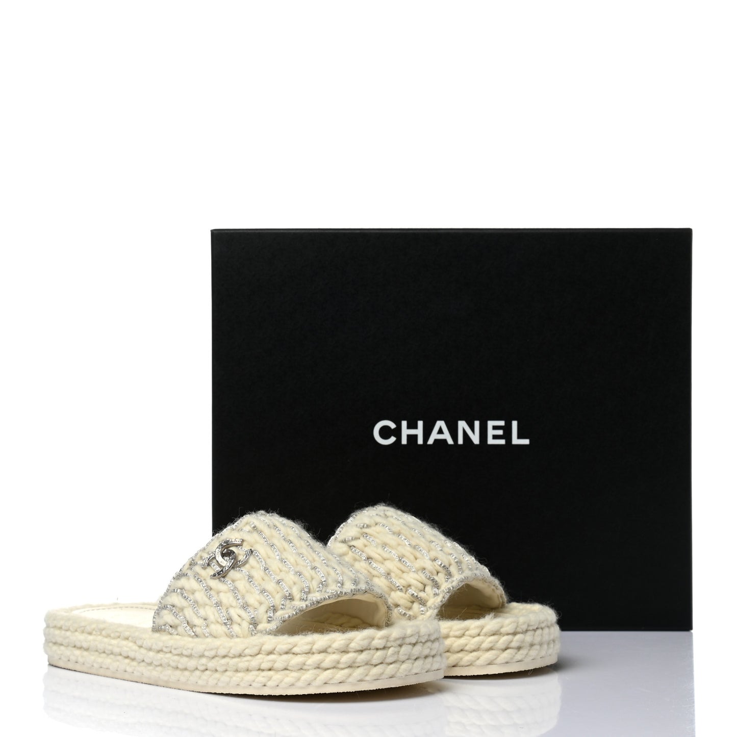 Braided Knit CC Mules 38 Ecru