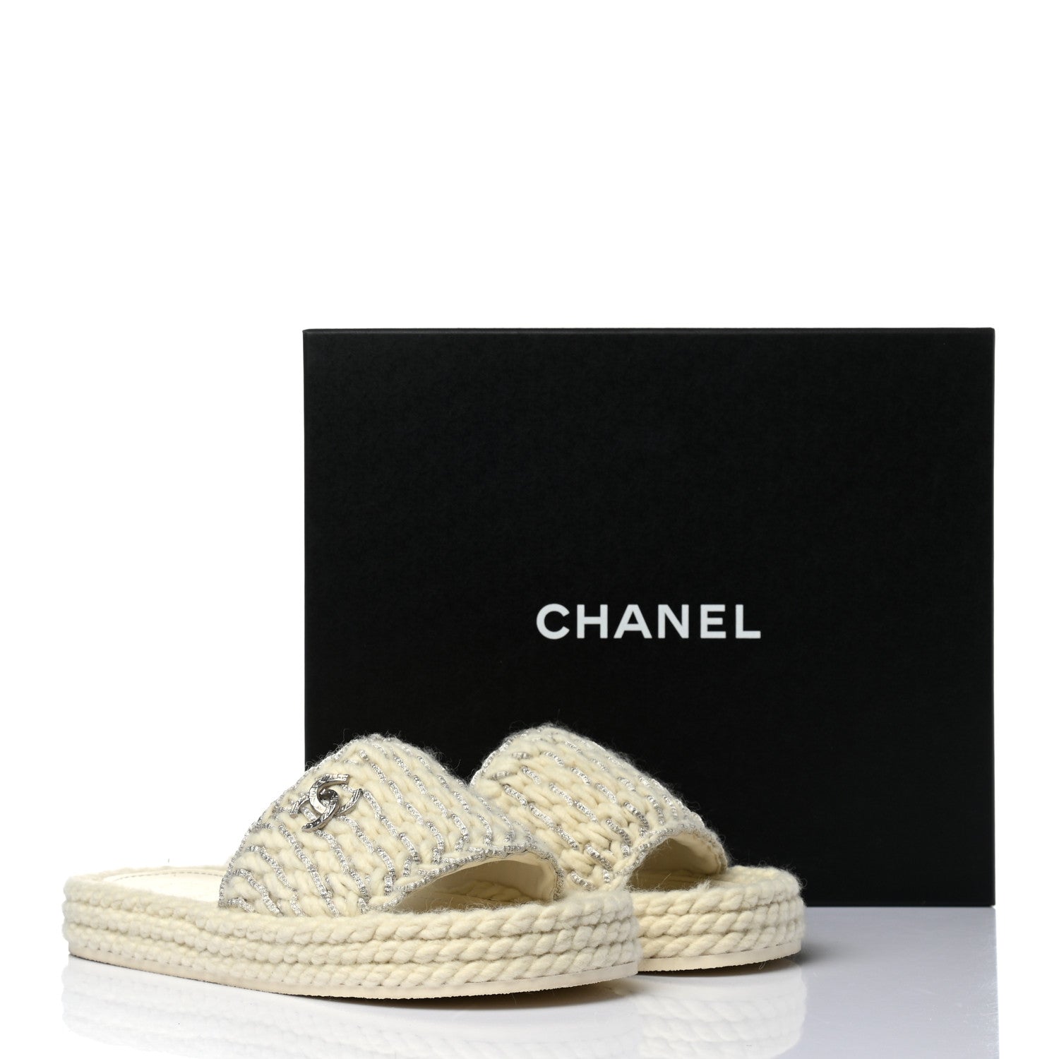 Chanel Braided Knit CC Mules 38 Ecru 9 of 9