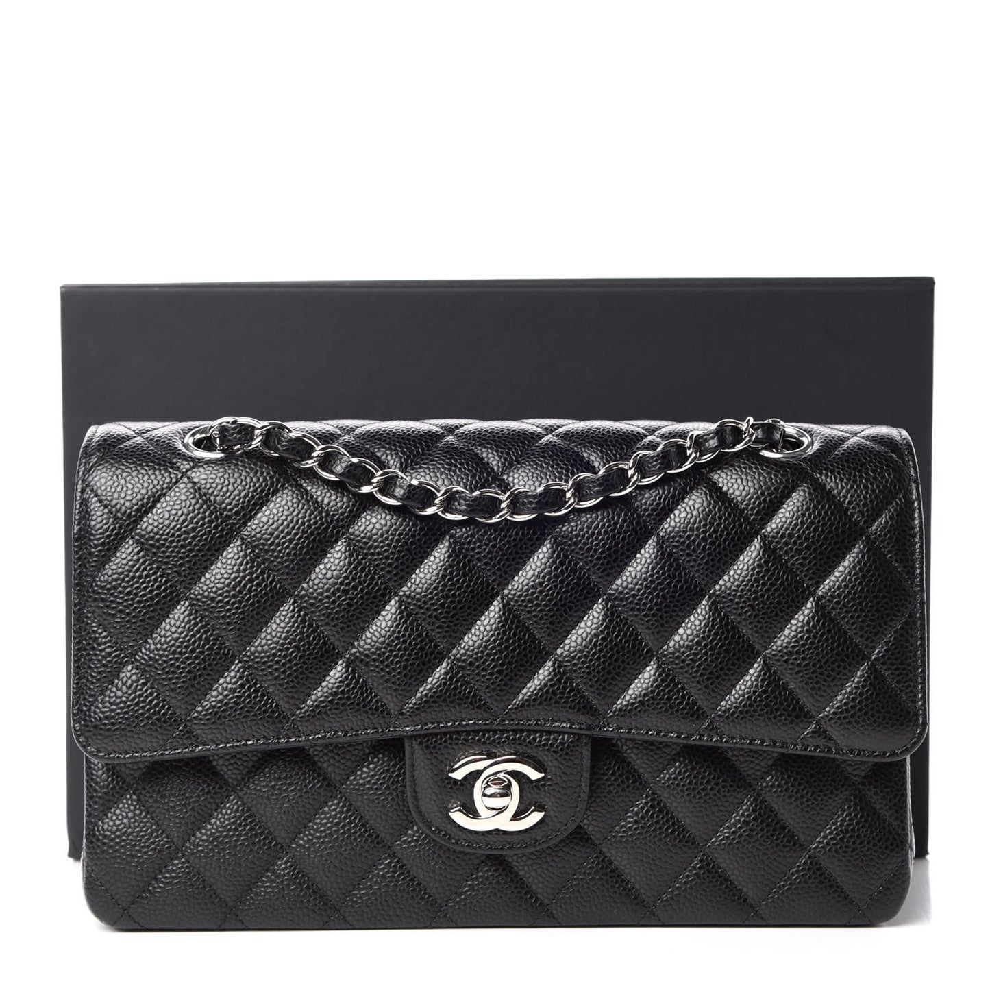 Caviar Quilted Medium Double Flap Black