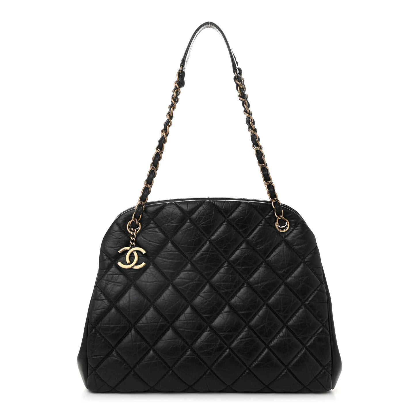 Aged Calfskin Large Just Mademoiselle Bowling Bag Black