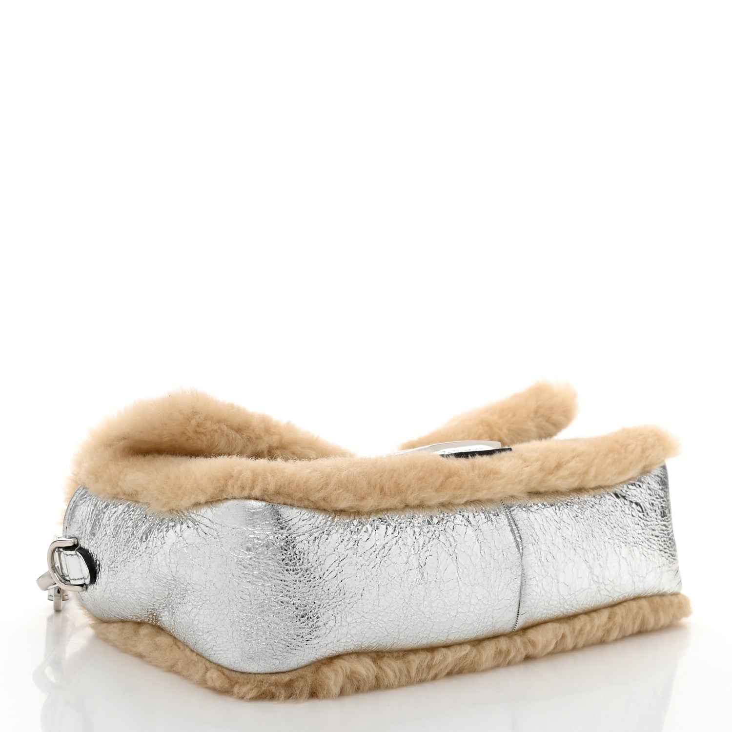Fendi Craquele Lambskin Sheepskin Fur Baguette Argento 4 of 10
