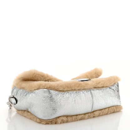 Fendi Craquele Lambskin Sheepskin Fur Baguette Argento 4 of 10