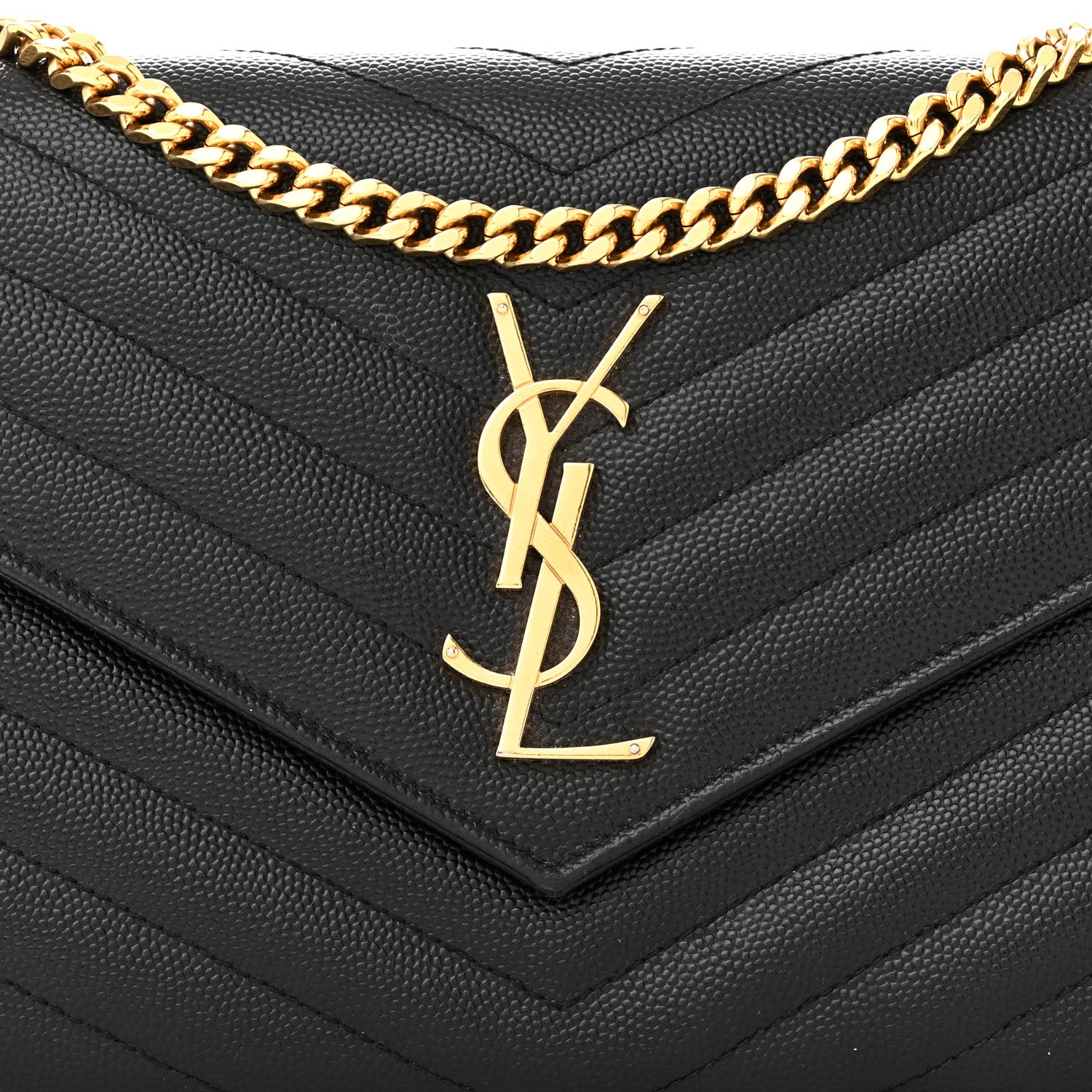 Saint Laurent Grain De Poudre Matelasse Chevron Monogram Chain Wallet Black 8 of 10
