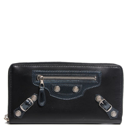 Balenciaga Smooth Calfskin Metallic Patent Giant 12 Silver Hardware Continental Zip Around Wallet Black 1 of 10