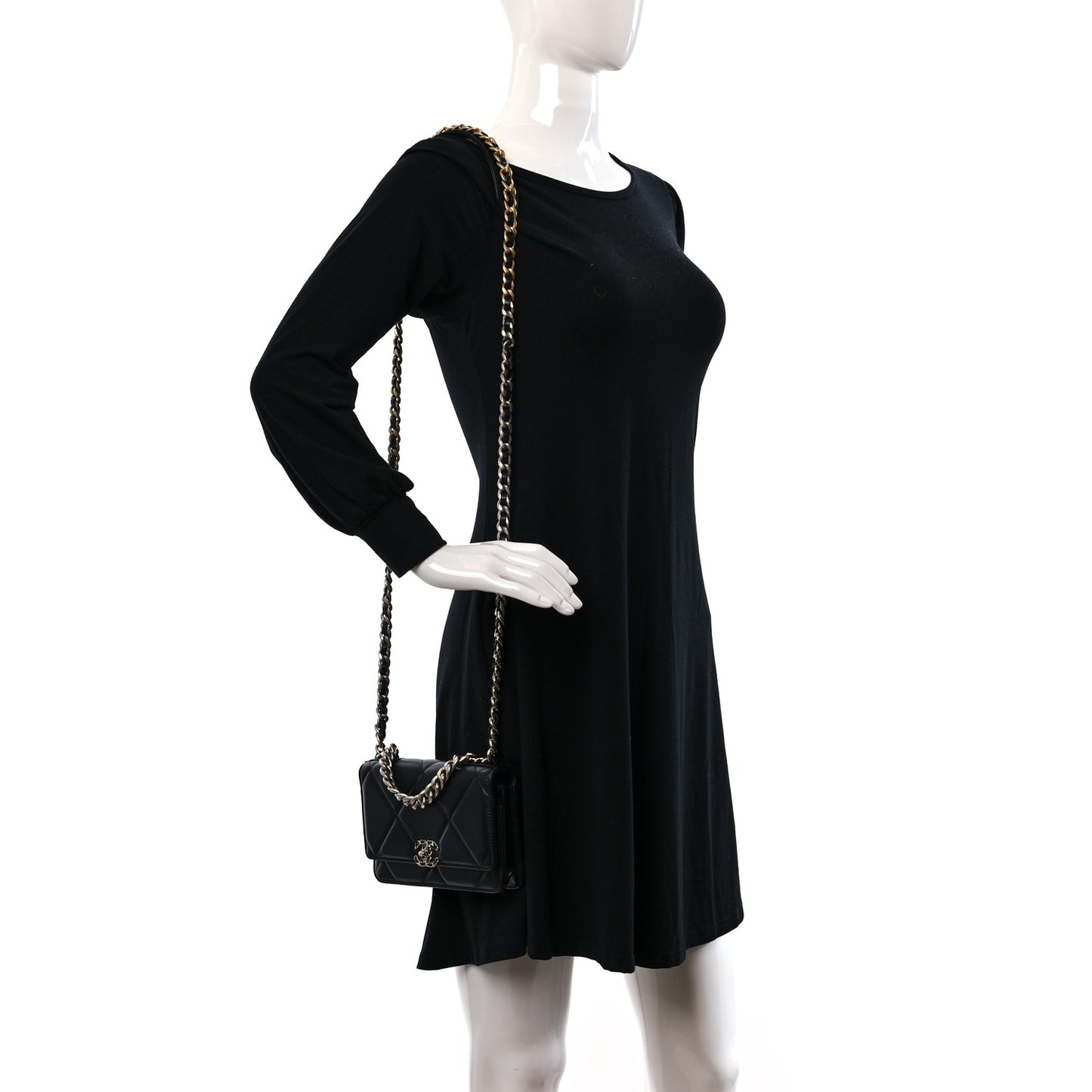 Lambskin Quilted Chanel 19 Wallet On Chain WOC Black