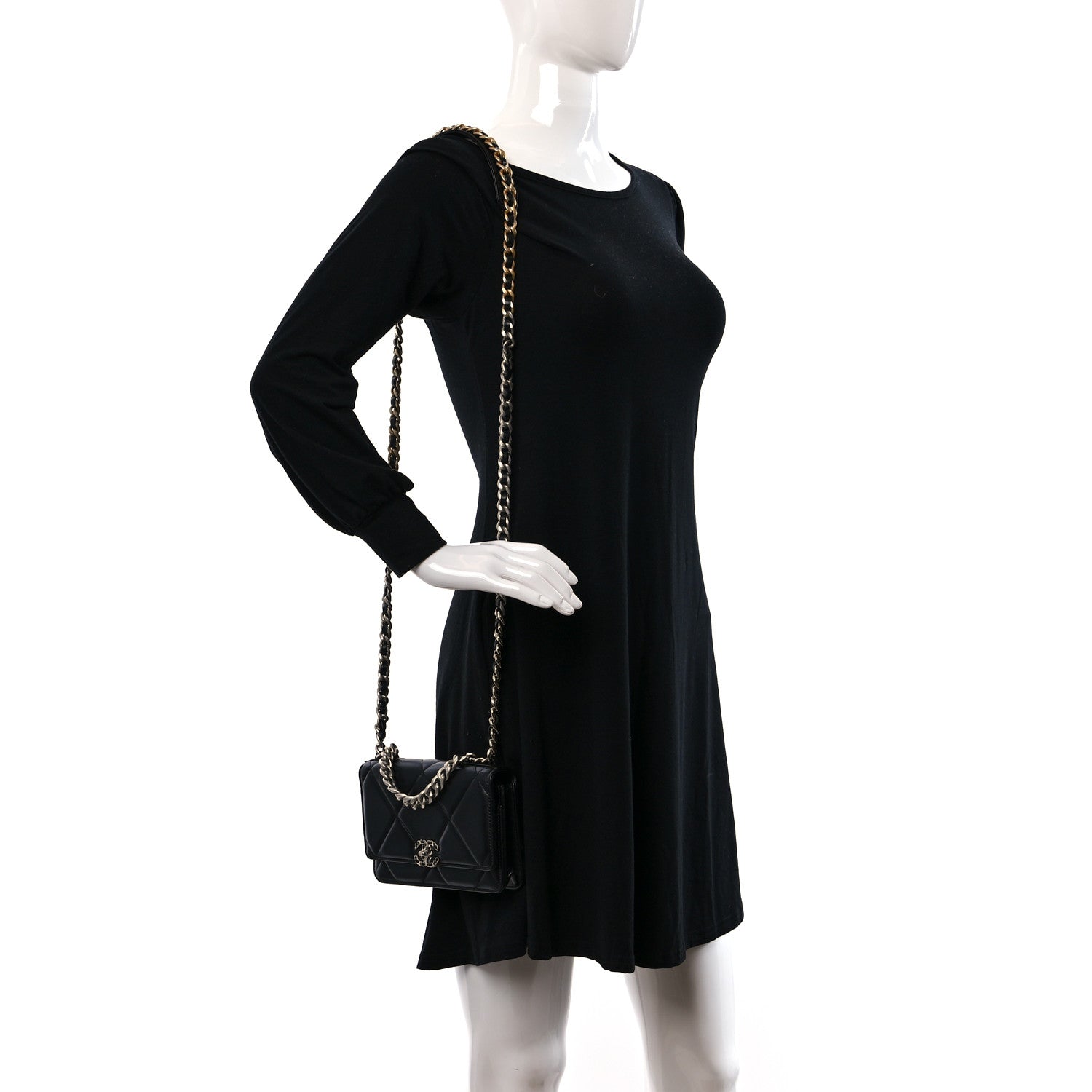 Chanel Lambskin Quilted Chanel 19 Wallet On Chain WOC Black 2 of 12
