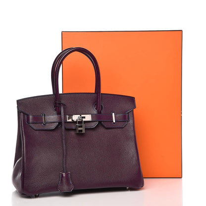Hermes Chevre Mysore Bi-Color Horseshoe Birkin 30 Raisin Bleu Electrique 36 of 36
