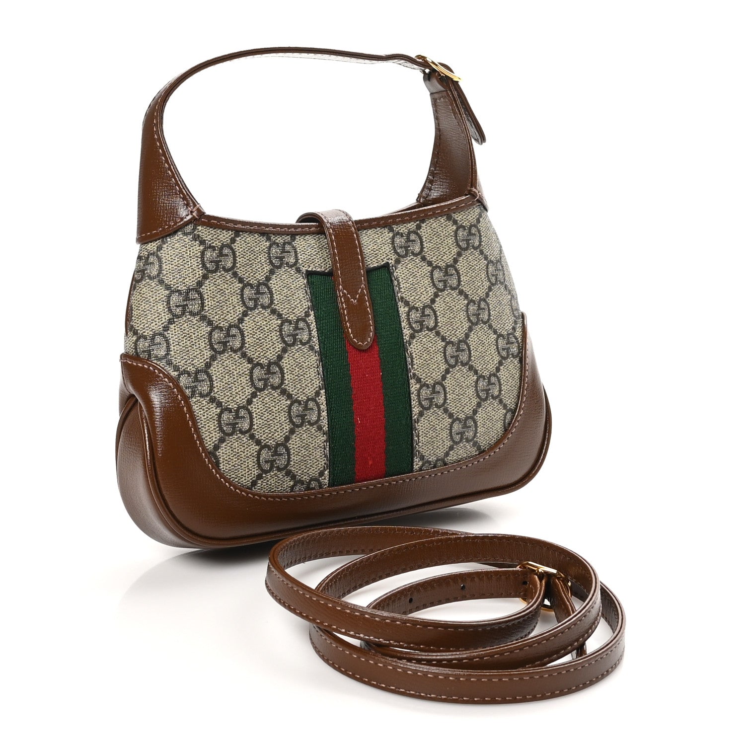 Gucci GG Supreme Monogram Azalea Calfskin Web Mini Jackie 1961 Hobo Beige Ebony Brown Sugar 2 of 10