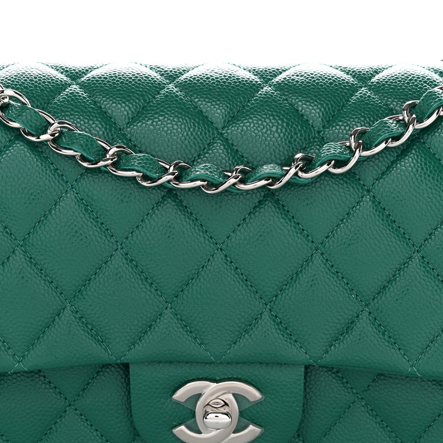 Caviar Quilted Medium Double Flap Green