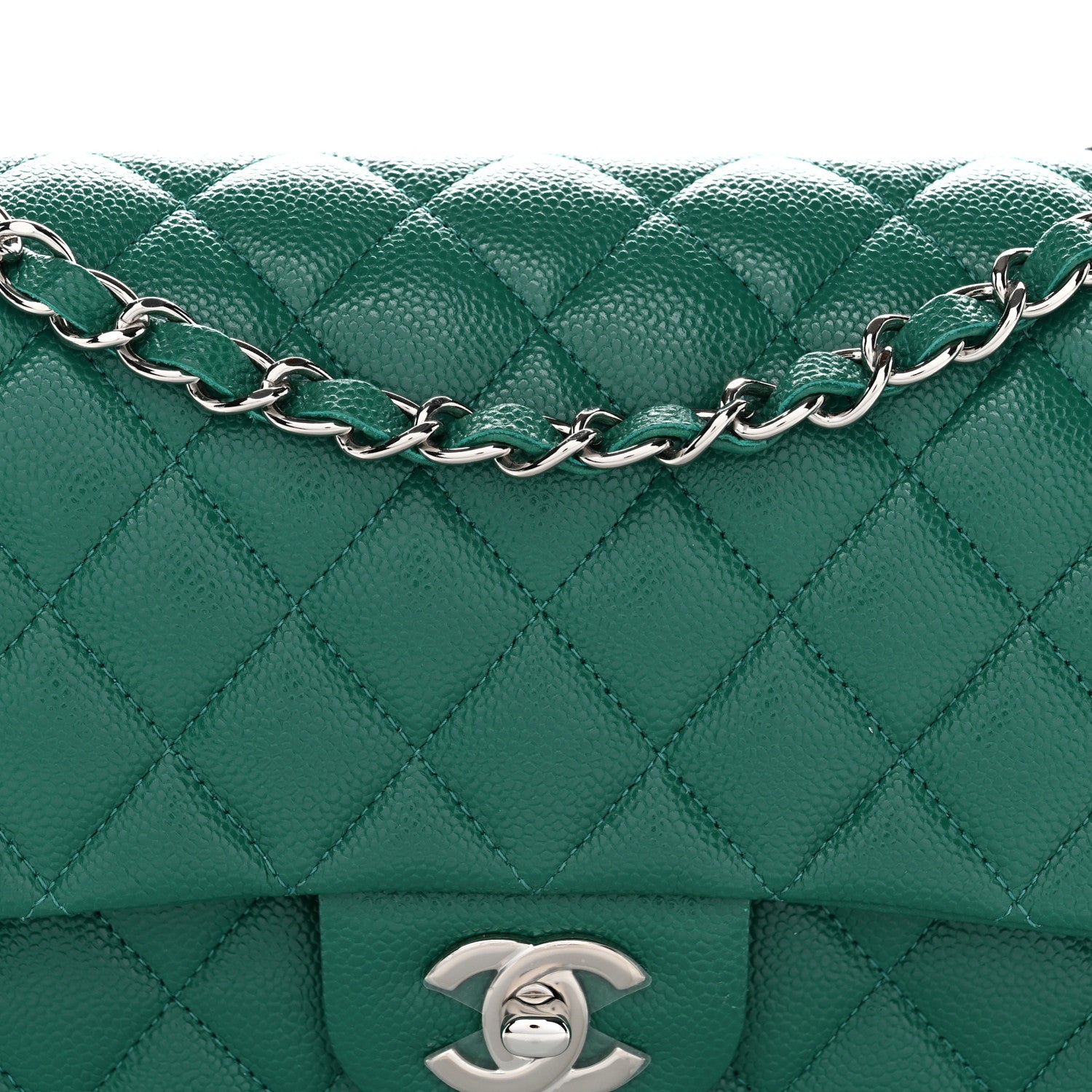 Chanel Caviar Quilted Medium Double Flap Green 8 of 11
