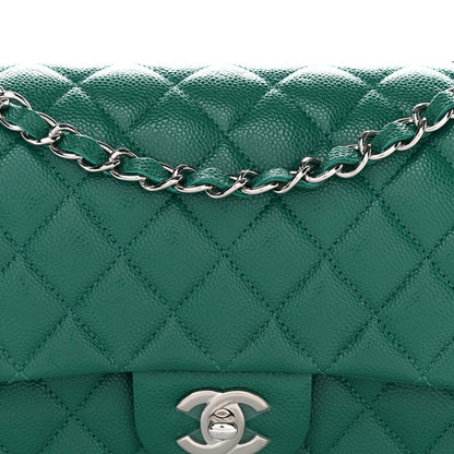 Chanel Caviar Quilted Medium Double Flap Green 8 of 11