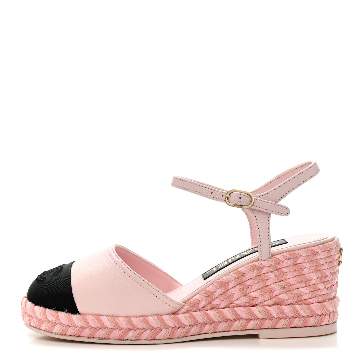Lambskin Grosgrain CC Espadrilles Wedges 35 Pink Black