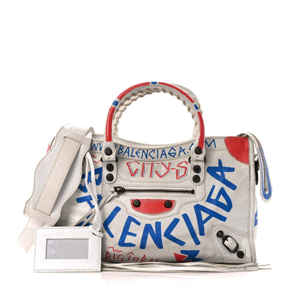 Balenciaga Agneau Graffiti All Over Classic Hardware S City White Bleu Rouge 3 of 18