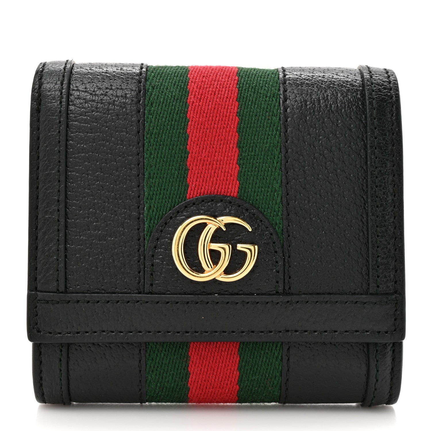Gucci Textured Dollar Calfskin Web Ophidia Card Case Wallet Black 1 of 9