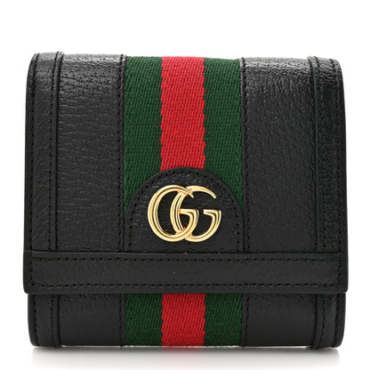 Gucci Textured Dollar Calfskin Web Ophidia Card Case Wallet Black 1 of 9