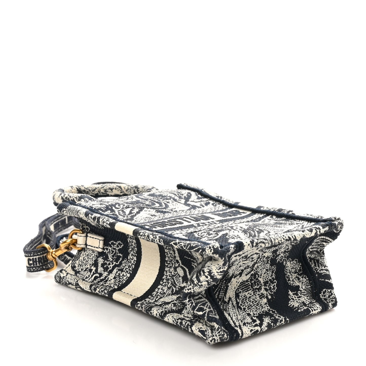 Canvas Toile de Jouy Reverse Embroidered Mini Book Tote Phone Bag Blue