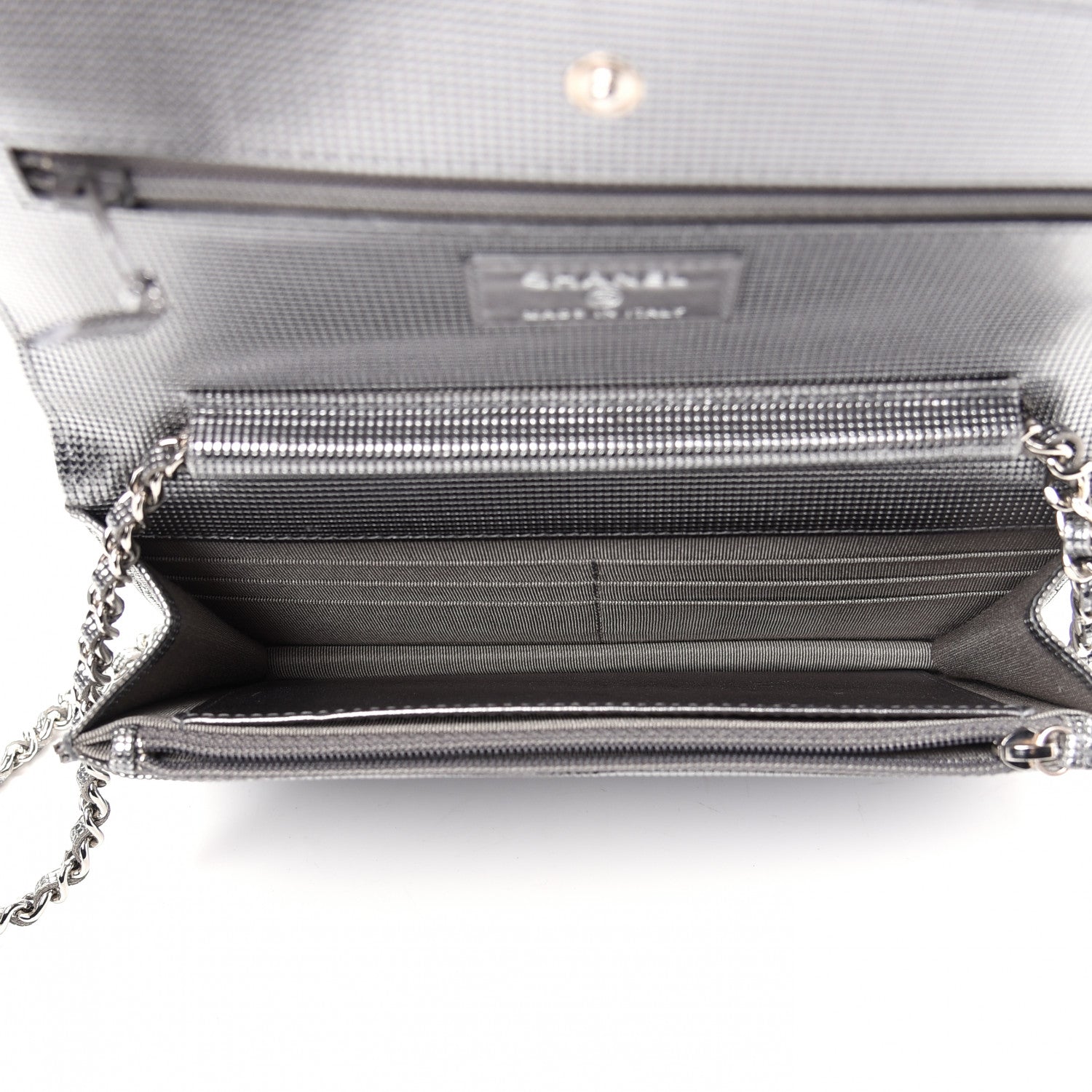 Chanel Metallic Calfskin Quilted Pixel Effect Wallet on Chain WOC Silver 5 of 10