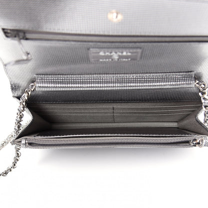 Chanel Metallic Calfskin Quilted Pixel Effect Wallet on Chain WOC Silver 5 of 10