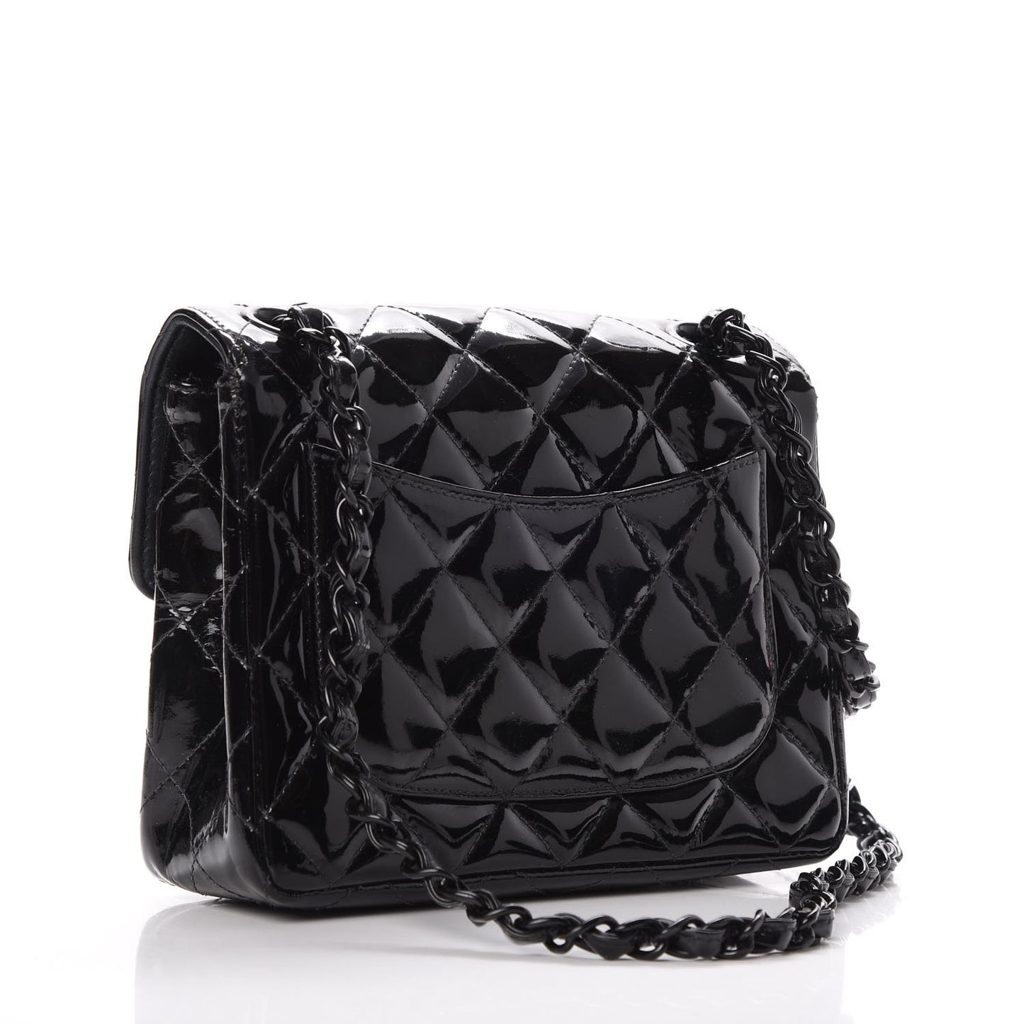 Patent Calfskin Quilted Mini Square Flap So Black