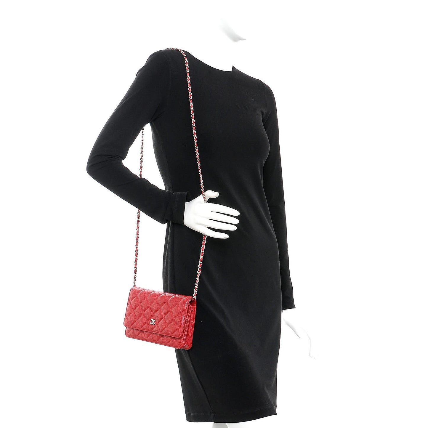 Caviar Quilted Wallet On Chain WOC Dark Pink