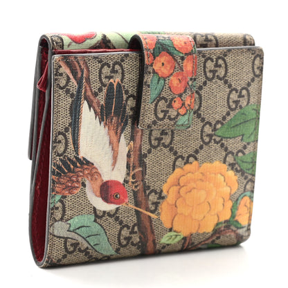 Gucci GG Supreme Monogram Tian French Flap Wallet Beige Multicolor Red 3 of 9