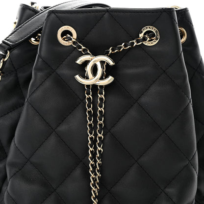 Chanel Lambskin Quilted Chain Drawstring Bag Black 7 of 9