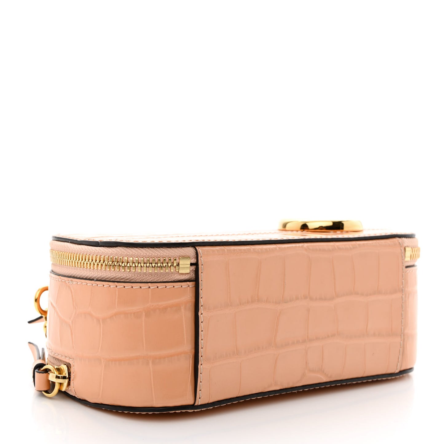 Calfskin Crocodile Embossed Mini C Vanity Bag Nut