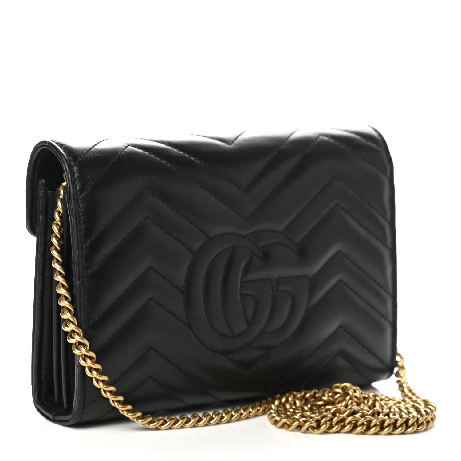 Gucci Calfskin Matelasse GG Marmont Chain Wallet Black 3 of 13