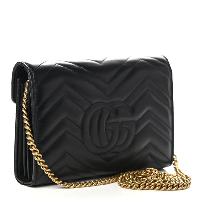Gucci Calfskin Matelasse GG Marmont Chain Wallet Black 3 of 13