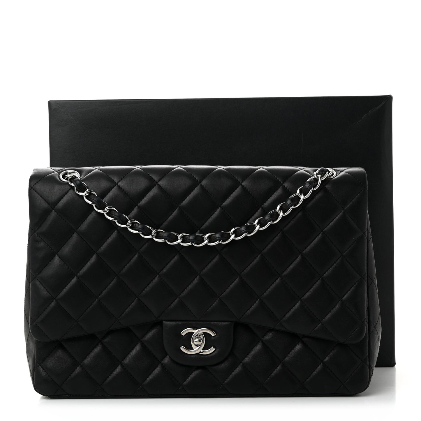 Lambskin Quilted Maxi Single Flap Black